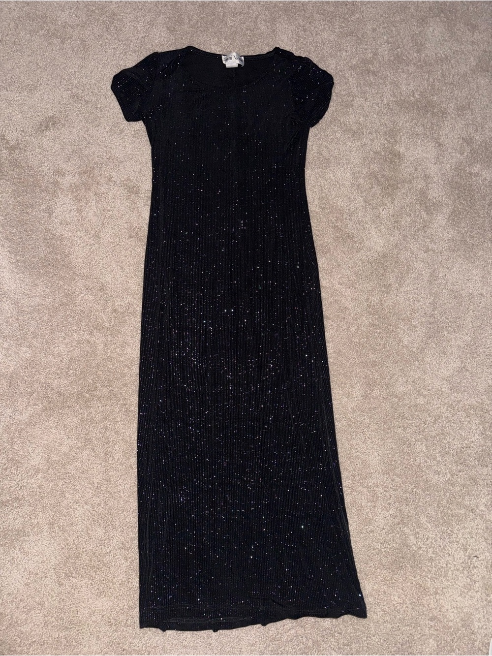 Ronni Nicole Black Sparkle Maxi Dress with Short Sleeves